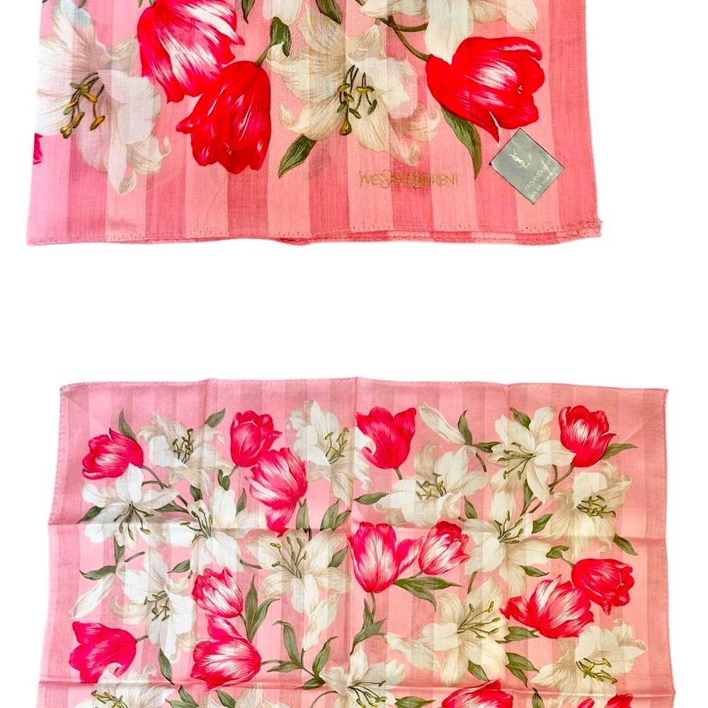 YSL 💯 Cotton/silk Pink Floral Scarf